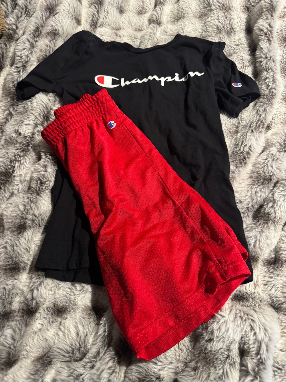 Champion Black Tee with Red Shorts Kids Matching Set